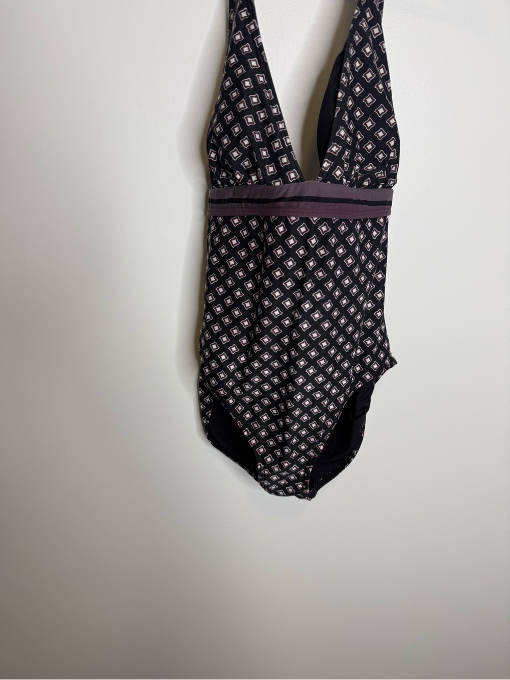 kate spade Black Patterned Halter One-Piece Swimsuit purple size large - Picture 2 of 7